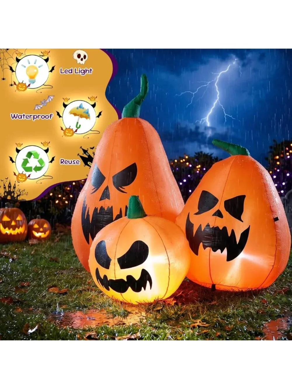 6.5ft Inflatable Halloween Pumpkins Family Set with LED Lights - Festive Decor